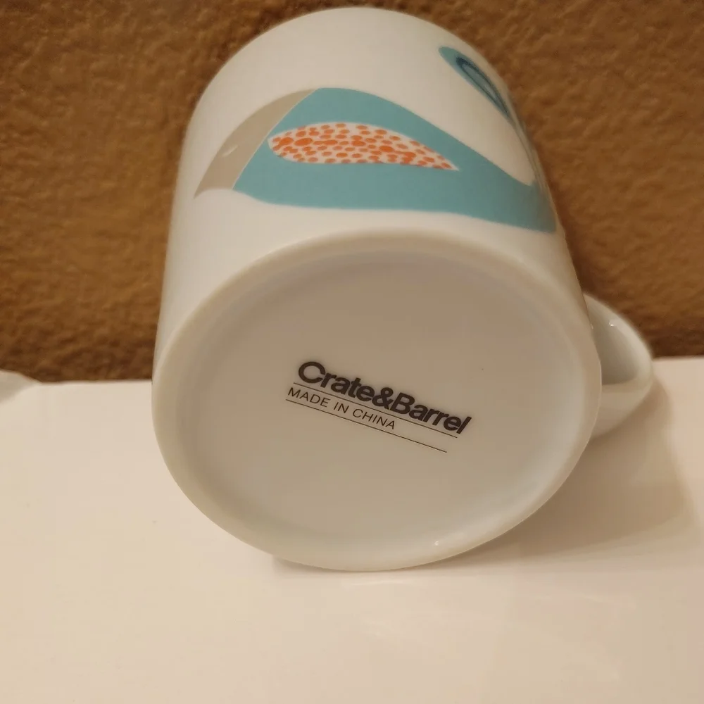 Crate & barrel aqua pink retro pigeon mug